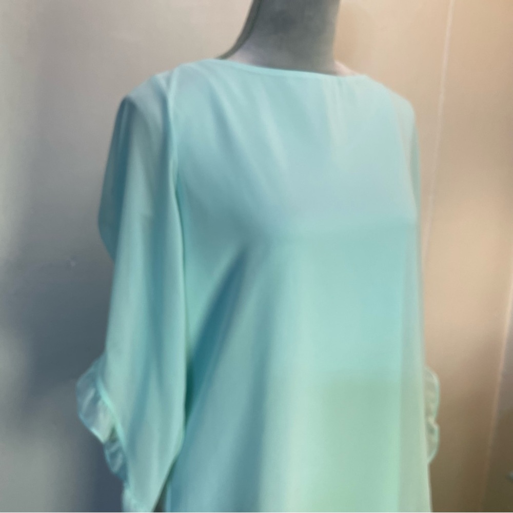 #0241 NWT Calvin Klein Aqua Lined Blouse with Flutter Sleeves-M - Picture 3 of 5
